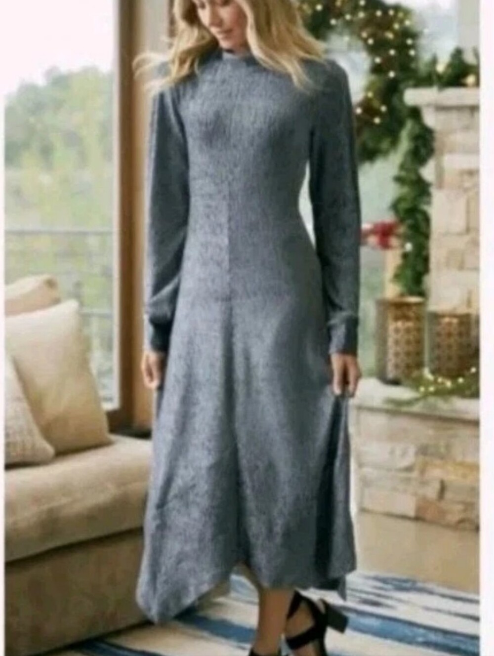 Soft Surroundings Woman L Fall Dress Salvaza Velvet Gray Textured Lagenlook Nwt